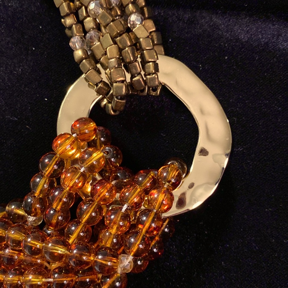 Necklace Multi-strand Statement Piece in Amber and Gold - Picture 3 of 5